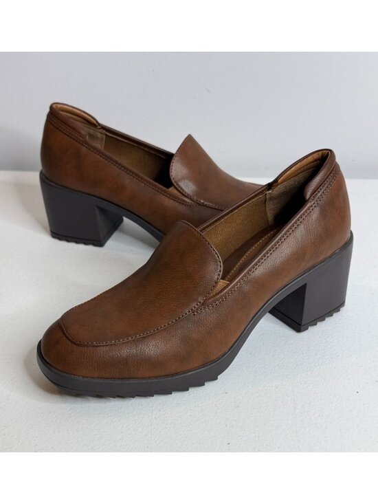 Eurosoft Shoes - Eurosoft by Sofft Womens 8M Brown Loafers Block Heel Lug Sole 90s Style Preppy